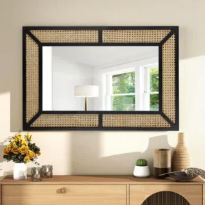 rattan mirror for wall decor rectangular large mirror
