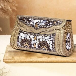 artflyck gold colour metal sling bag purse clutch