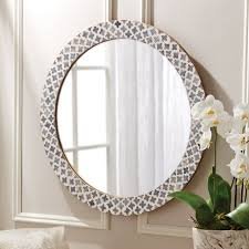 bone inlay round mirror grey