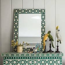 green floral wall mirror in bone inlay